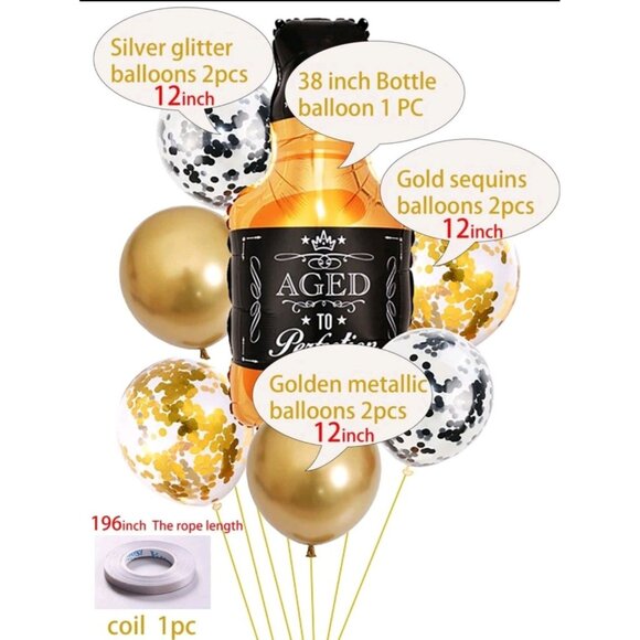 Whiskey Bottle Balloon HAPPY BIRTHDAY Aged To Perfection Foil Set decoration new - Picture 3 of 4